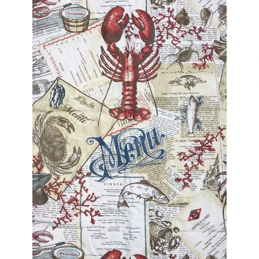 Pottery Barn Lobster Print Menu Seafood Table Runner Beach House Decor 24